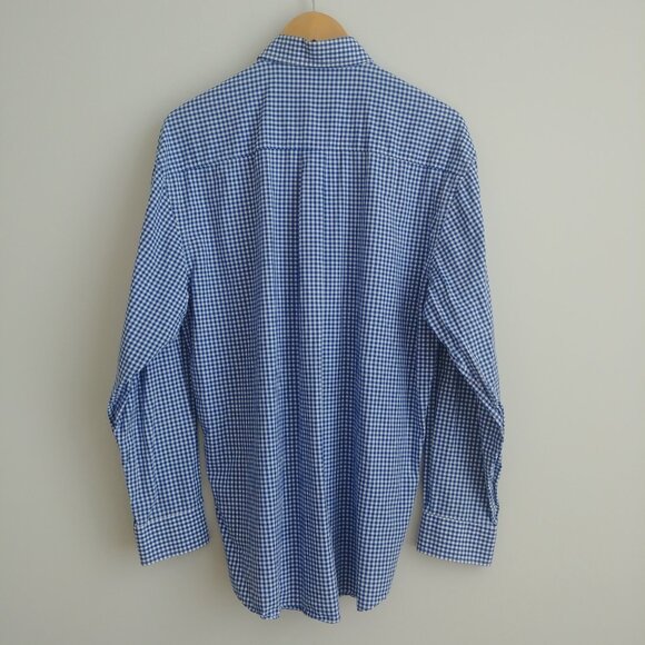 Alan Flusser Mens Large 100% cotton blue white checked button down shirt - Picture 6 of 16
